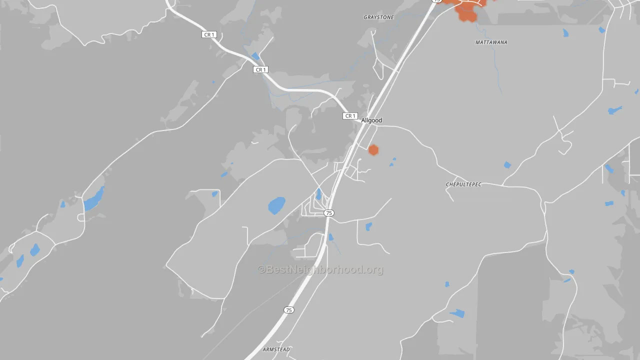 Bike Grade map of Allgood, AL