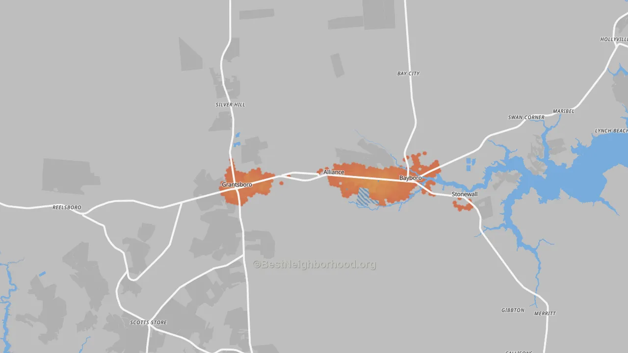 Bike Grade map of Alliance, NC
