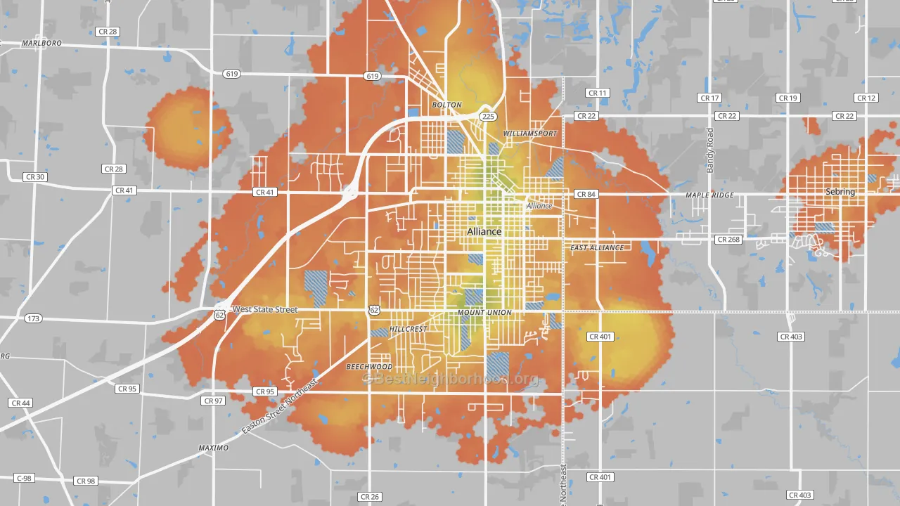 Bike Grade map of Alliance, OH