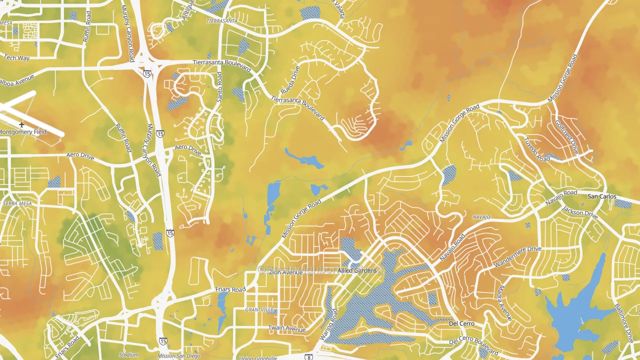 Bike Grade map of Allied Gardens, San Diego, CA