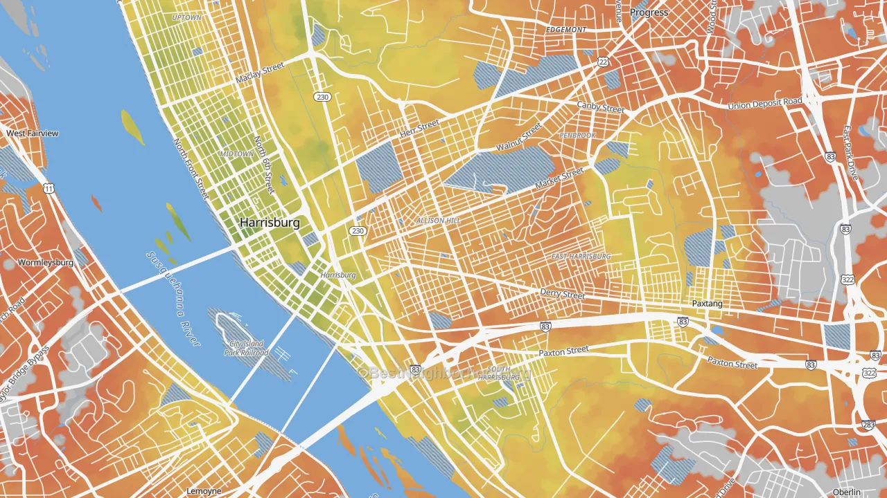 Bike Grade map of Allison Hill, Harrisburg, PA