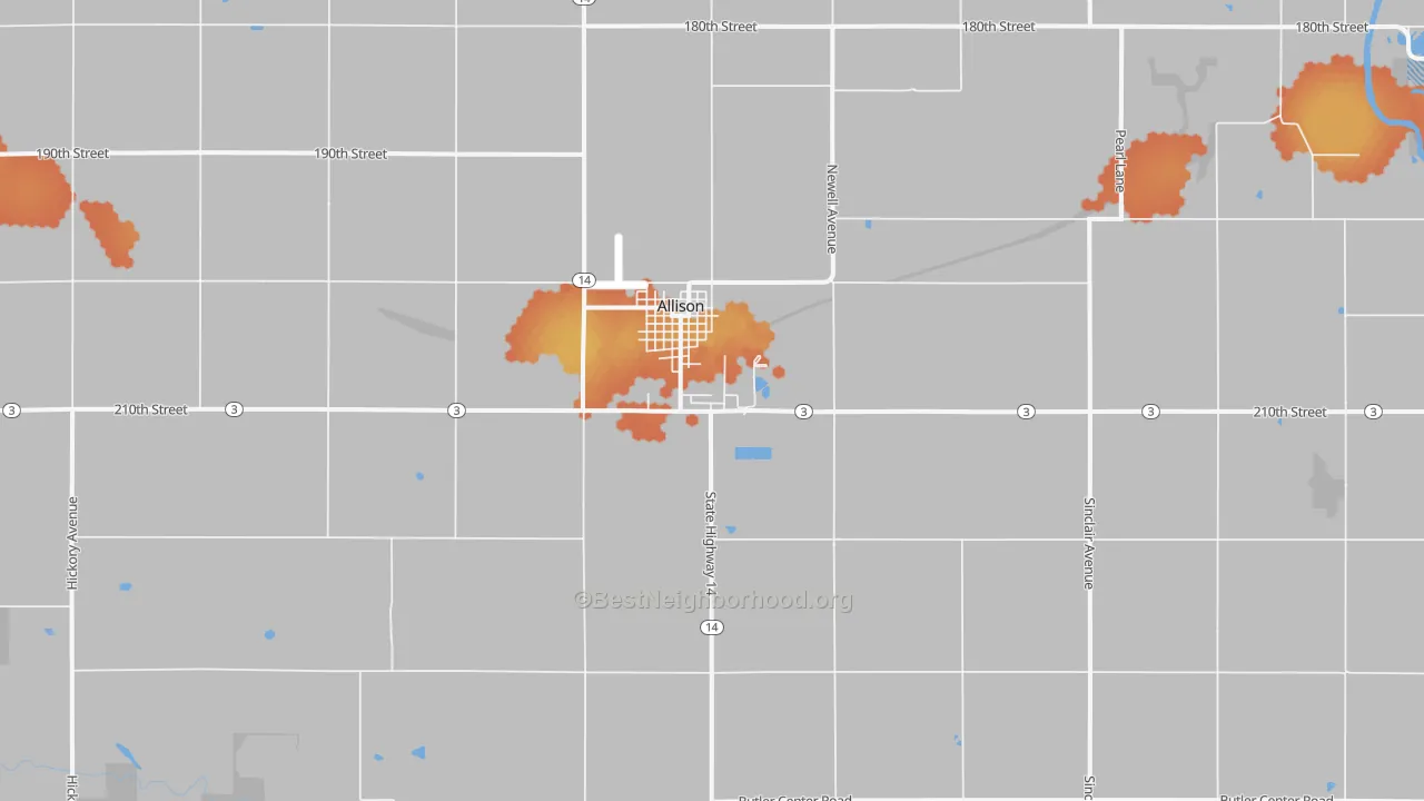 Bike Grade map of Allison, IA
