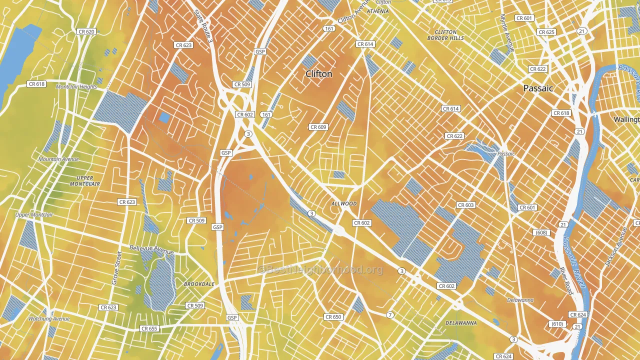 Bike Grade map of Allwood, Clifton, NJ