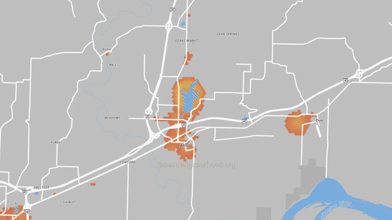 Bike Grade map of Alma, AR