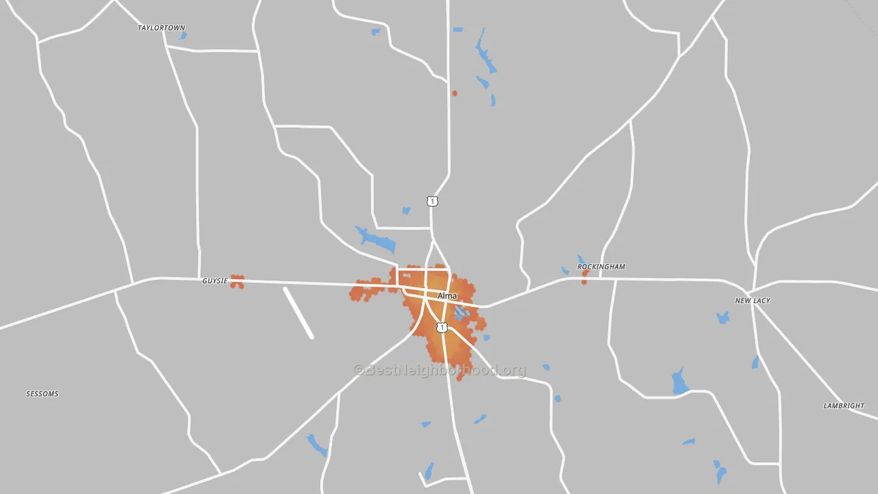 Bike Grade map of Alma, GA
