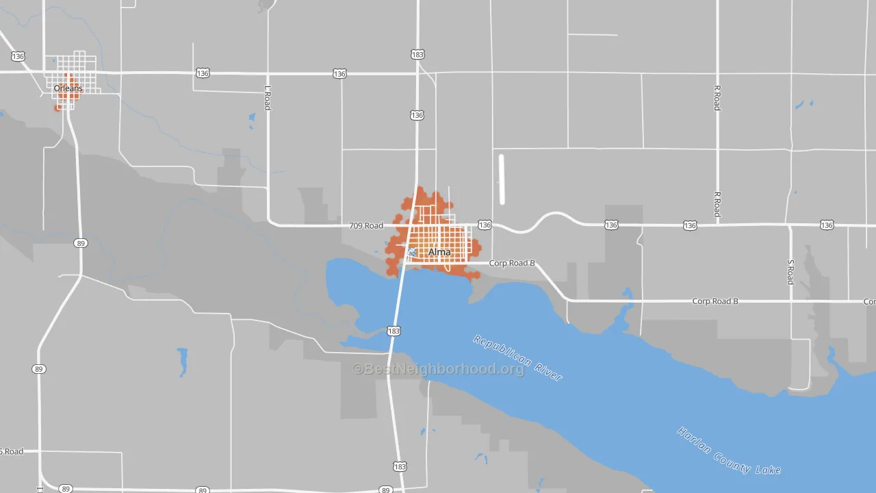 Bike Grade map of Alma, NE