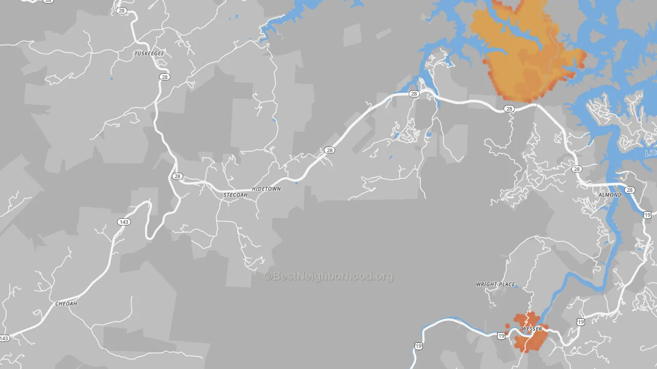 Bike Grade map of Almond, NC