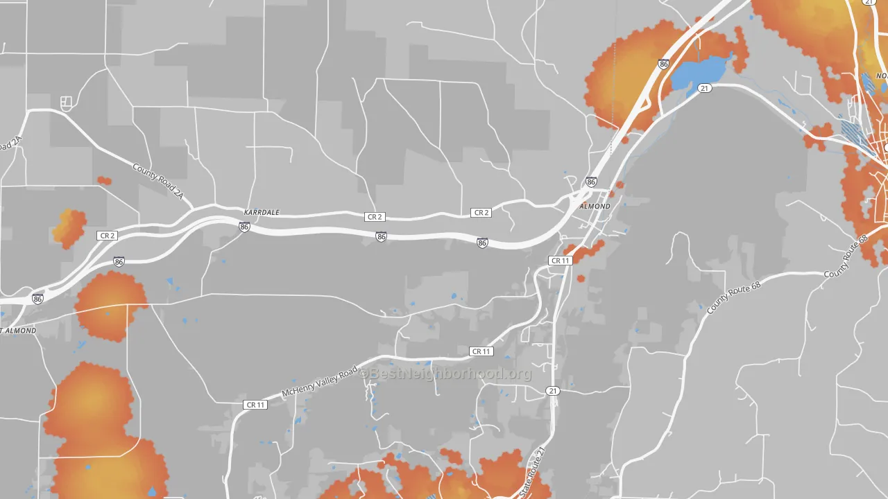 Bike Grade map of Almond, NY