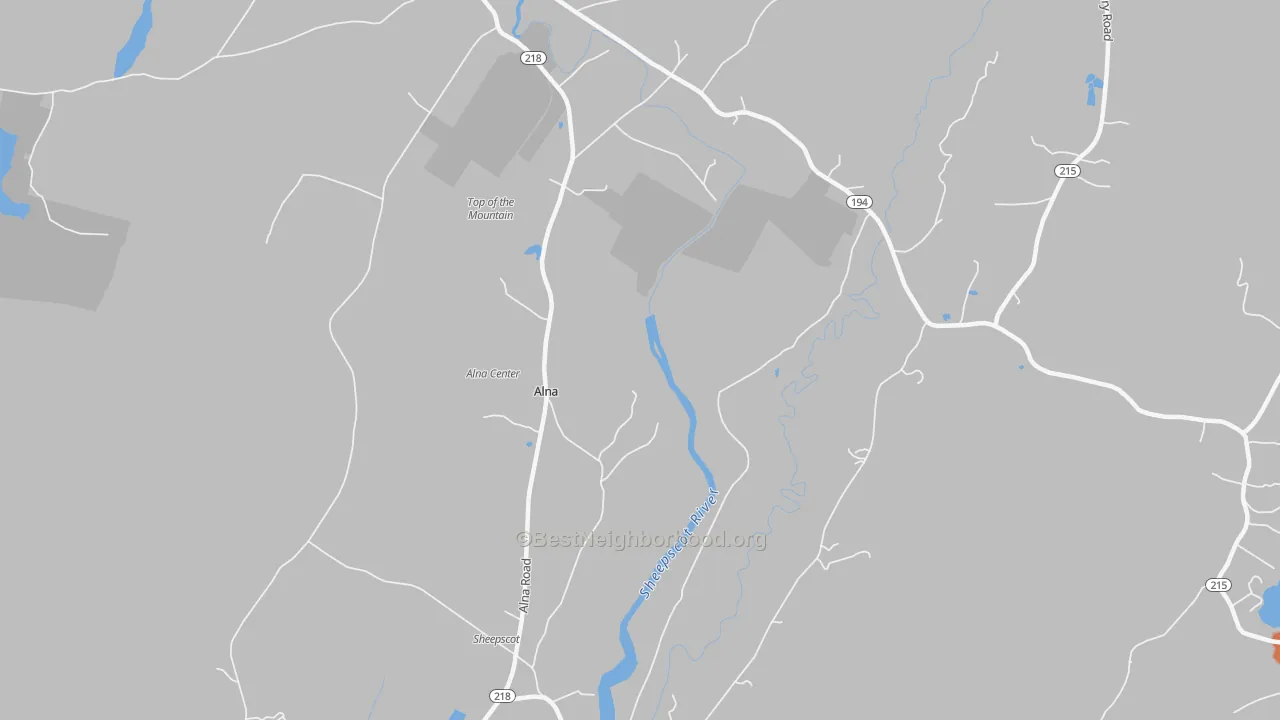 Bike Grade map of Alna, ME