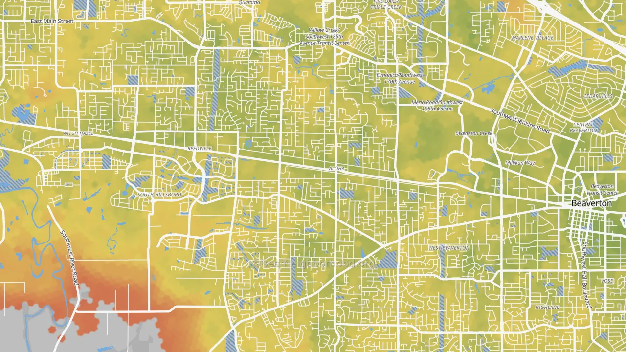 Bike Grade map of Aloha, OR