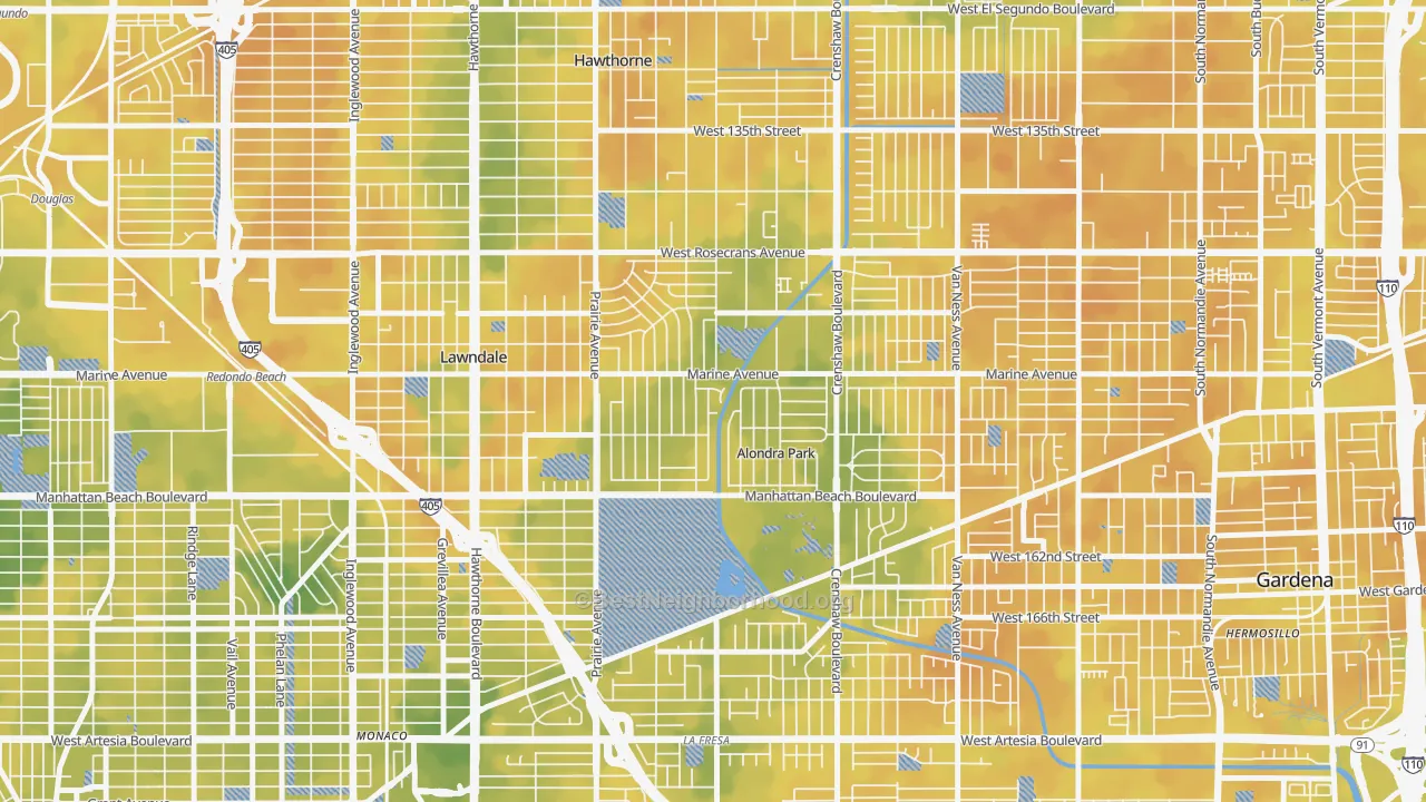 Bike Grade map of Alondra Park, Lawndale, CA