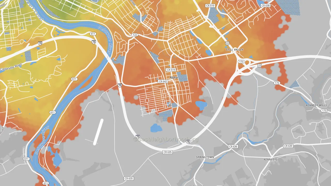 Bike Grade map of Alpha, NJ