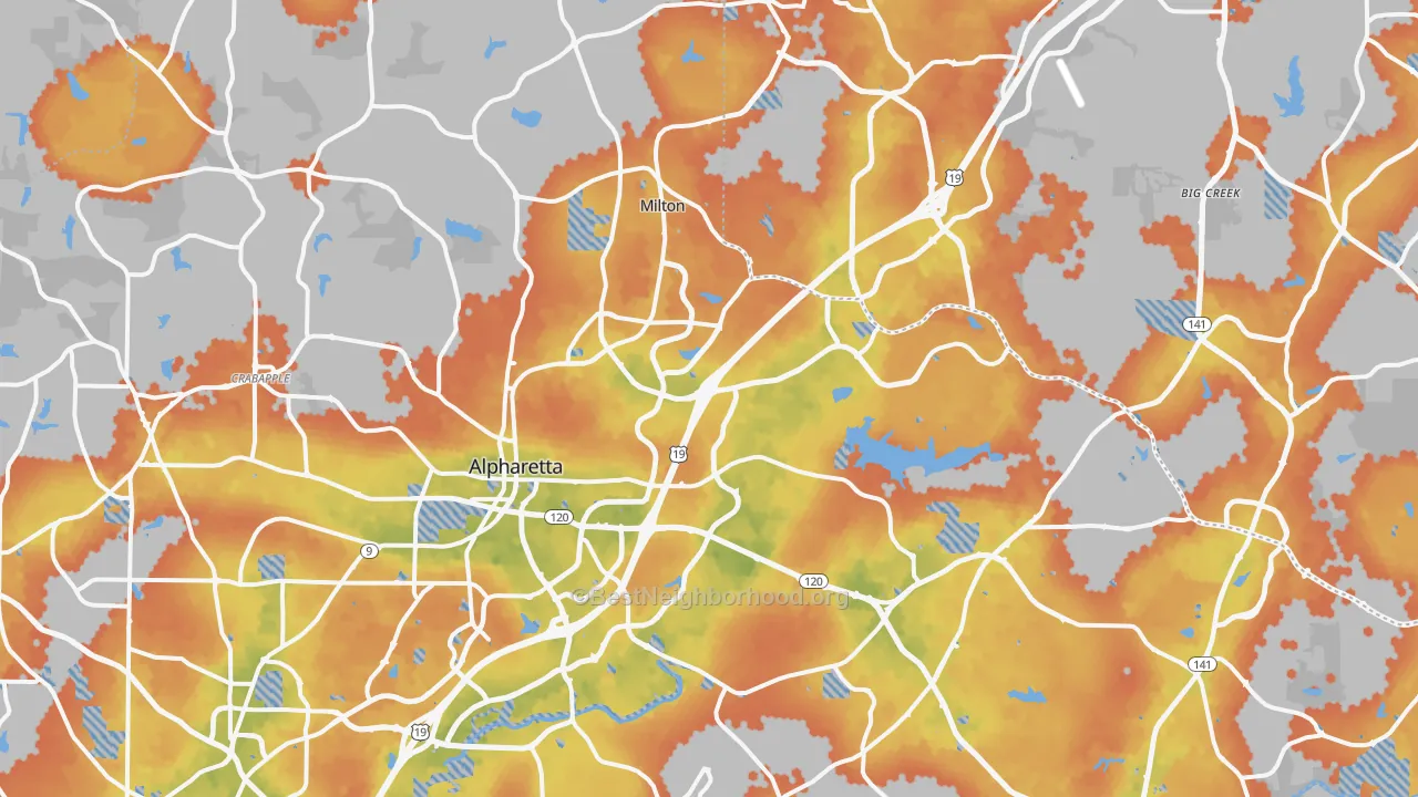 Bike Grade map of Alpharetta, GA