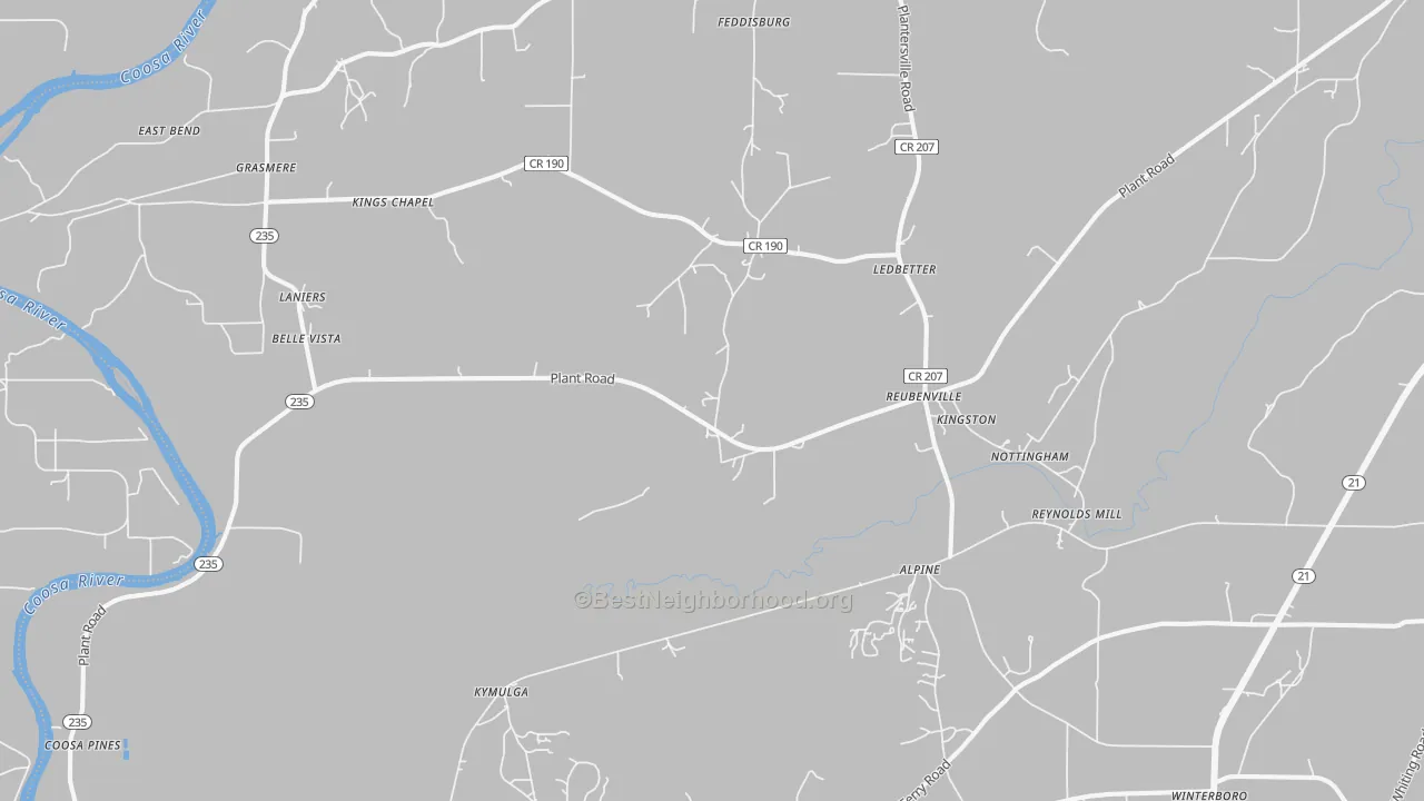 Bike Grade map of Alpine, AL