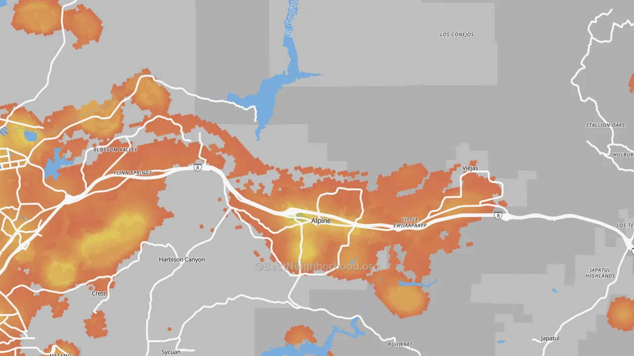 Bike Grade map of Alpine, CA