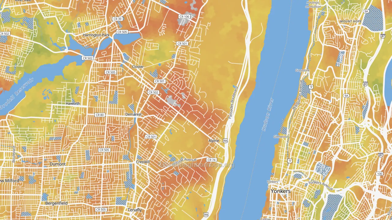 Bike Grade map of Alpine, NJ