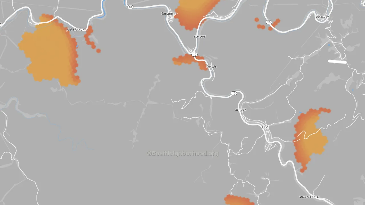 Bike Grade map of Alpoca, WV