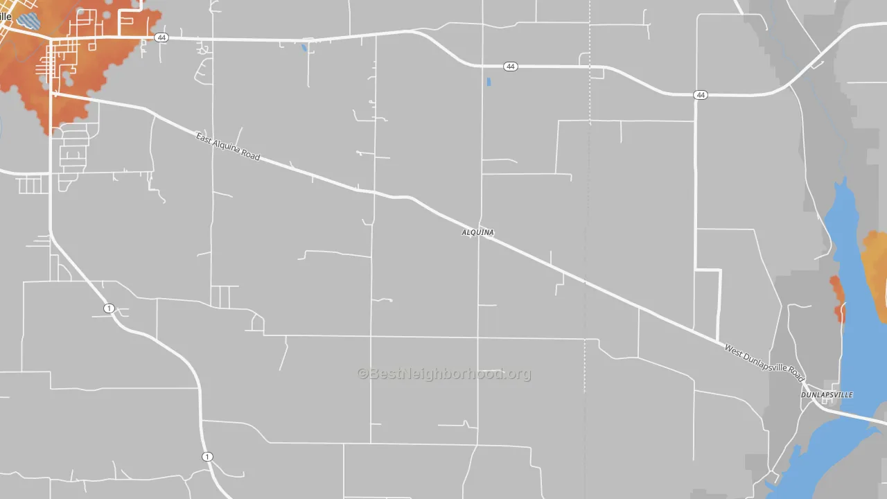 Bike Grade map of Alquina, IN