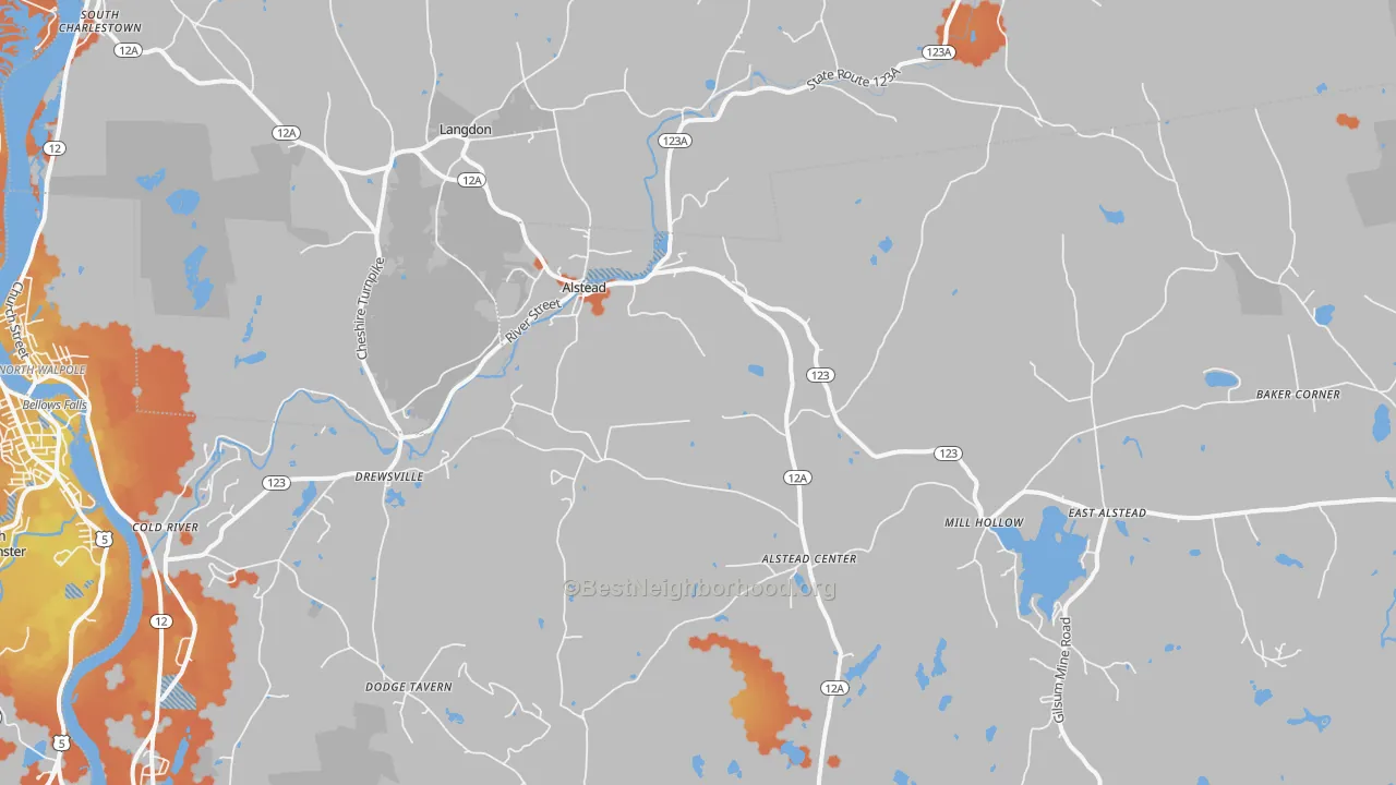 Bike Grade map of Alstead, NH