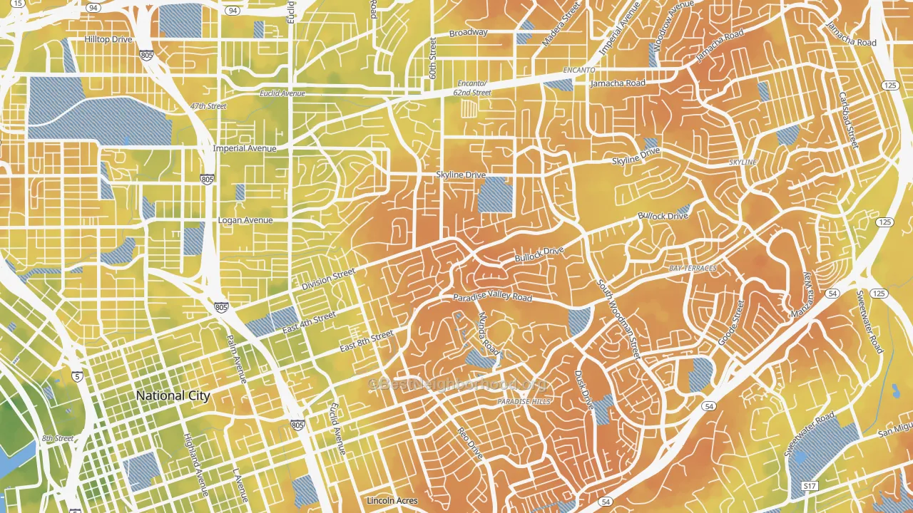 Bike Grade map of Alta Vista, San Diego, CA