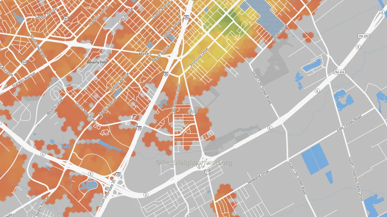 Bike Grade map of Alta Vista-Waco, Waco, TX
