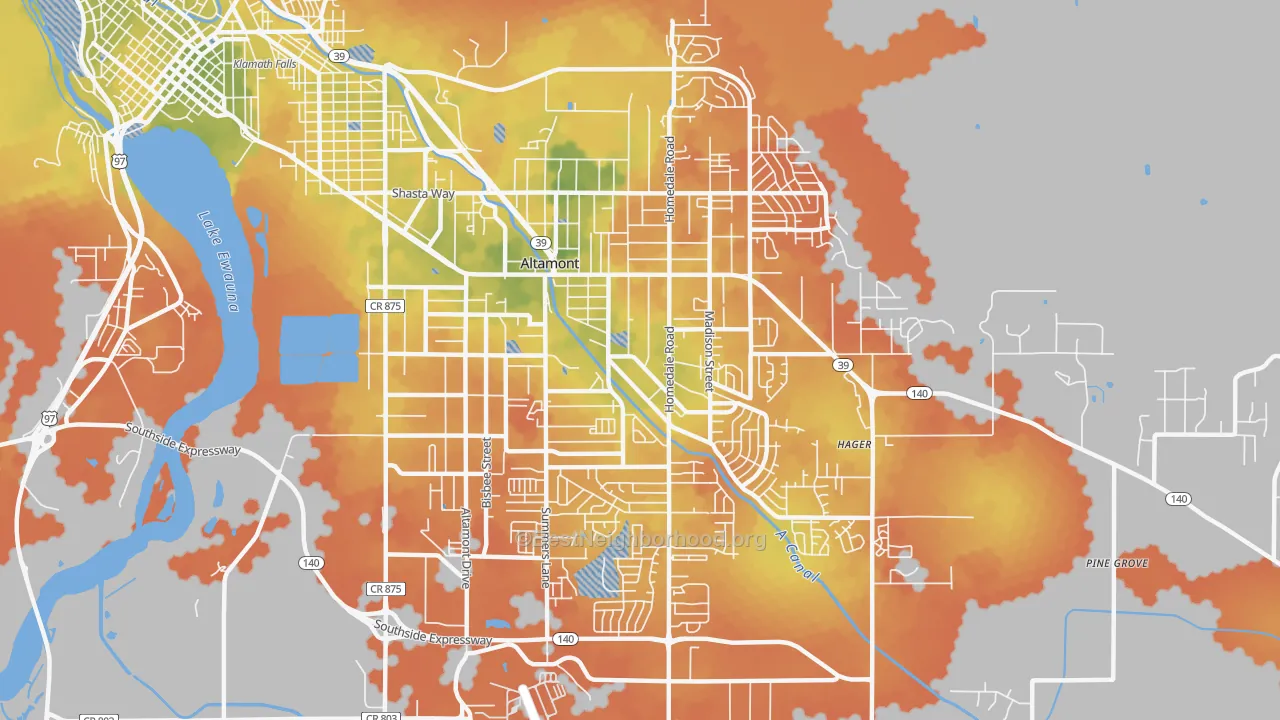 Bike Grade map of Altamont, OR