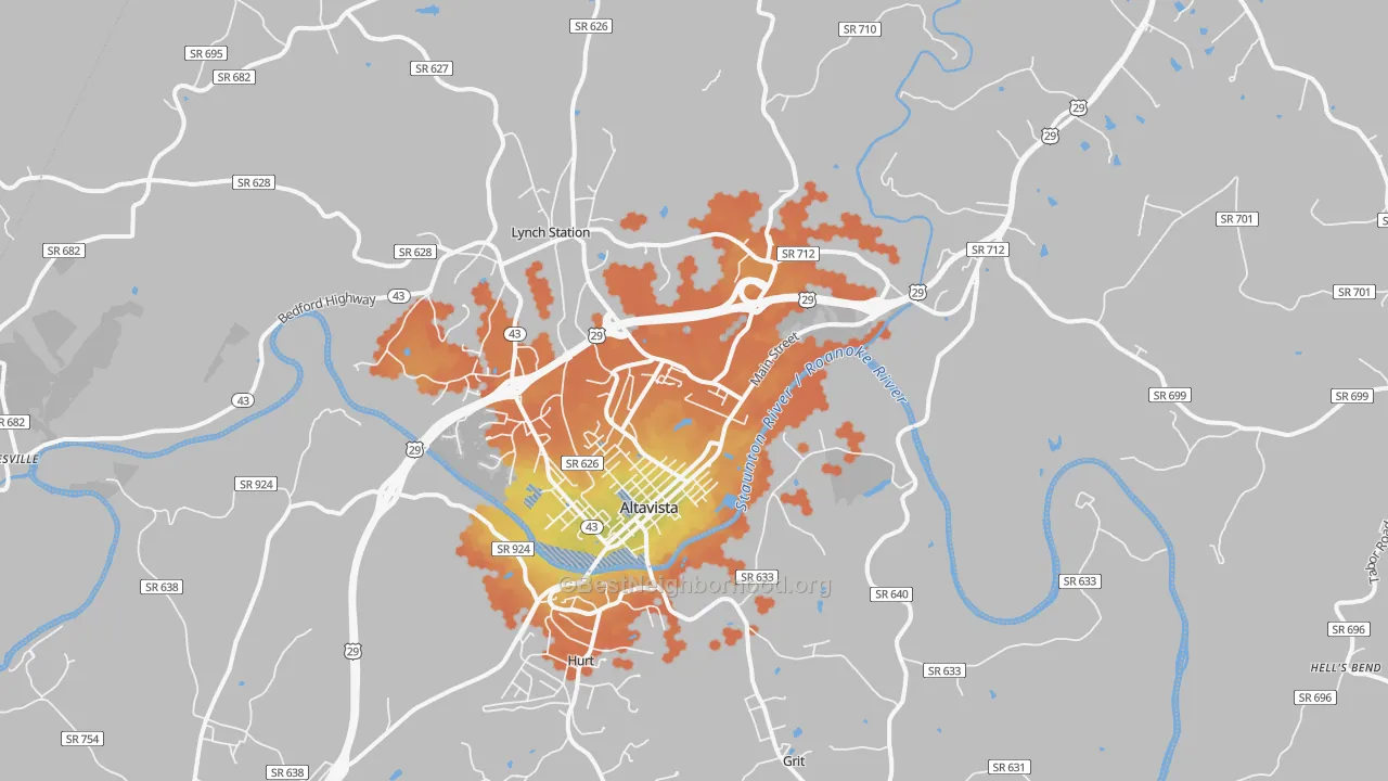 Bike Grade map of Altavista, VA