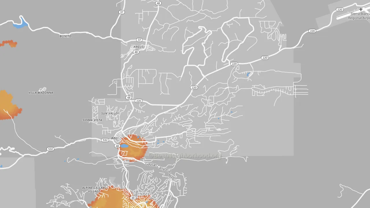 Bike Grade map of Alto, NM
