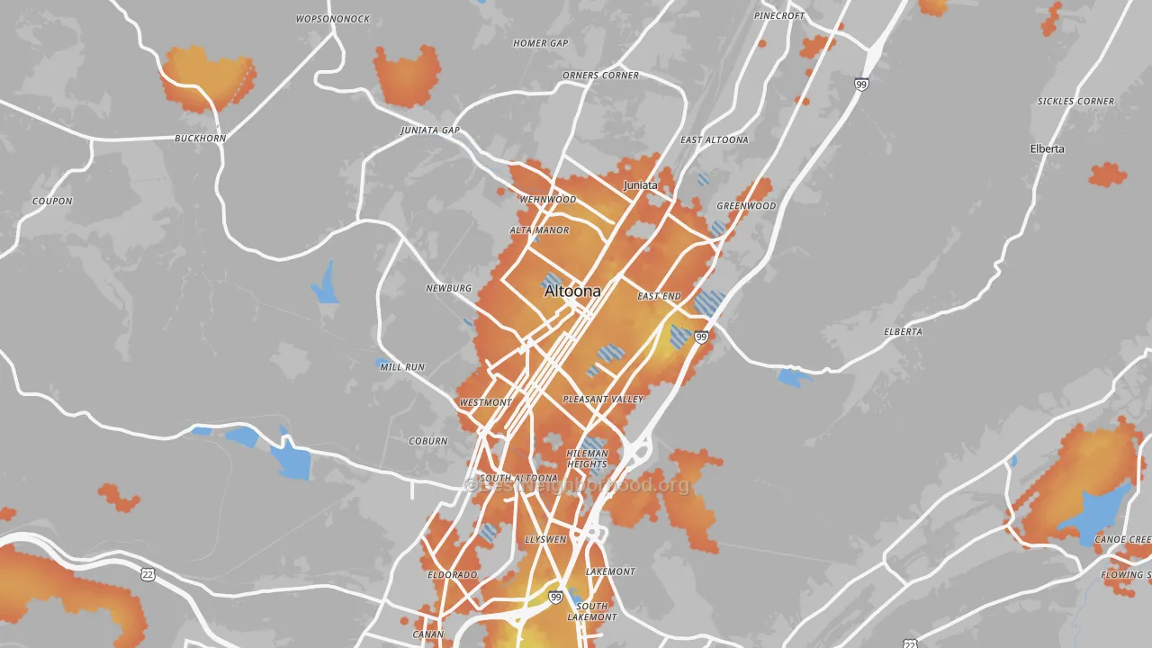 Bike Grade map of Altoona, PA