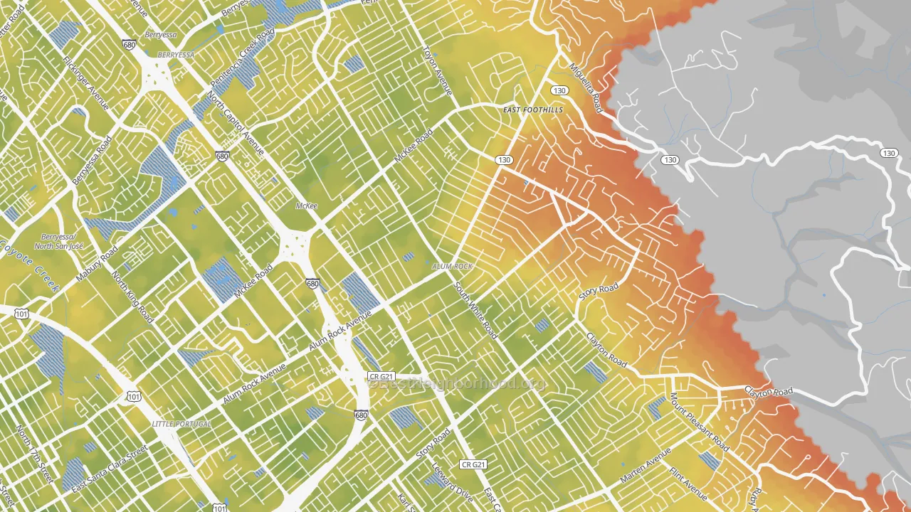Bike Grade map of Alum Rock, CA