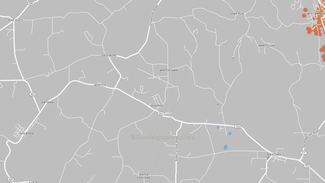 Bike Grade map of Alverda, PA