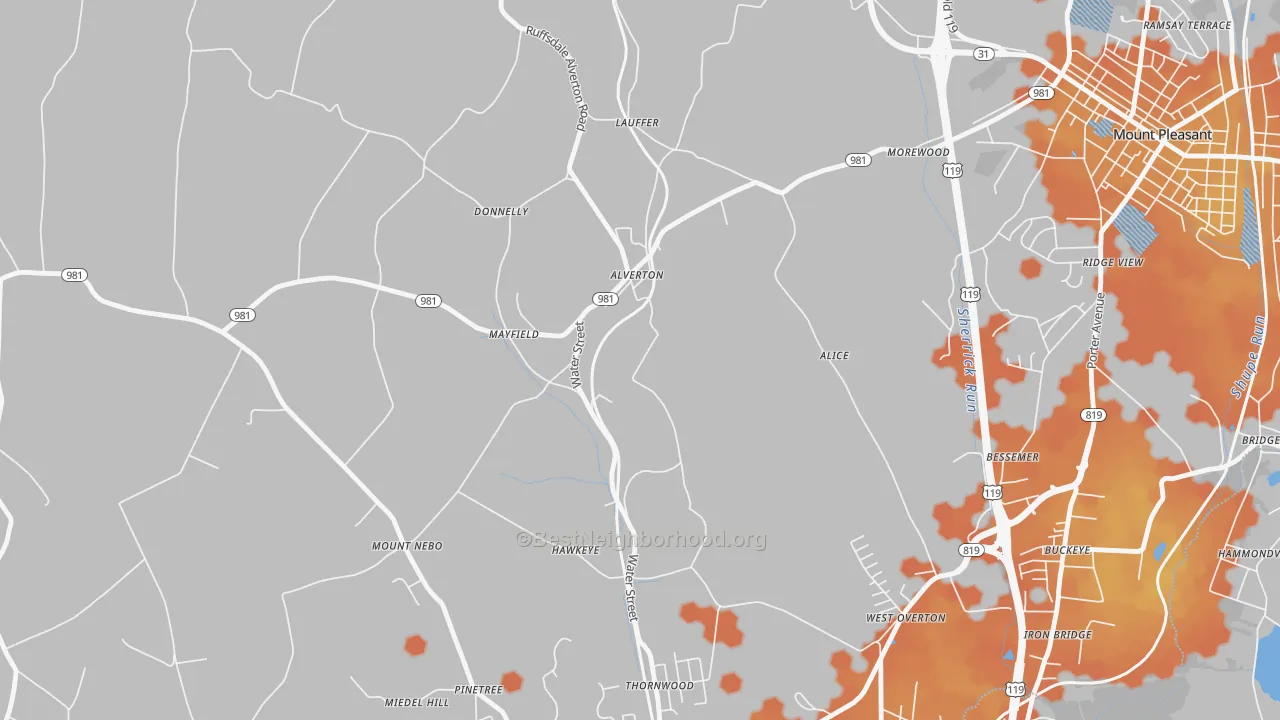 Bike Grade map of Alverton, PA