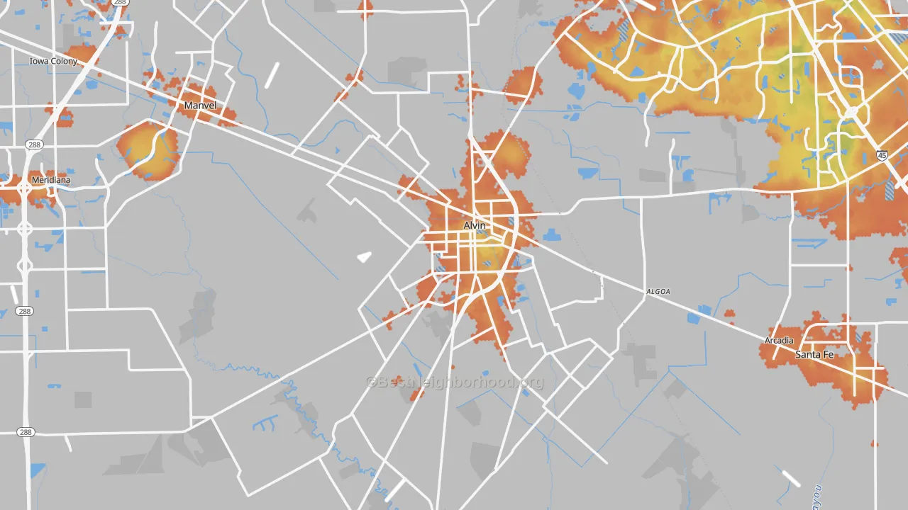 Bike Grade map of Alvin, TX