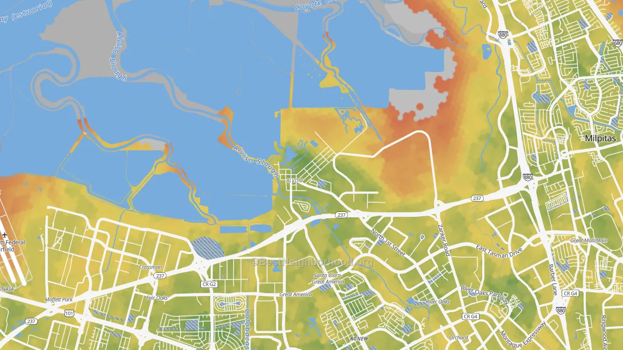 Bike Grade map of Alviso, CA