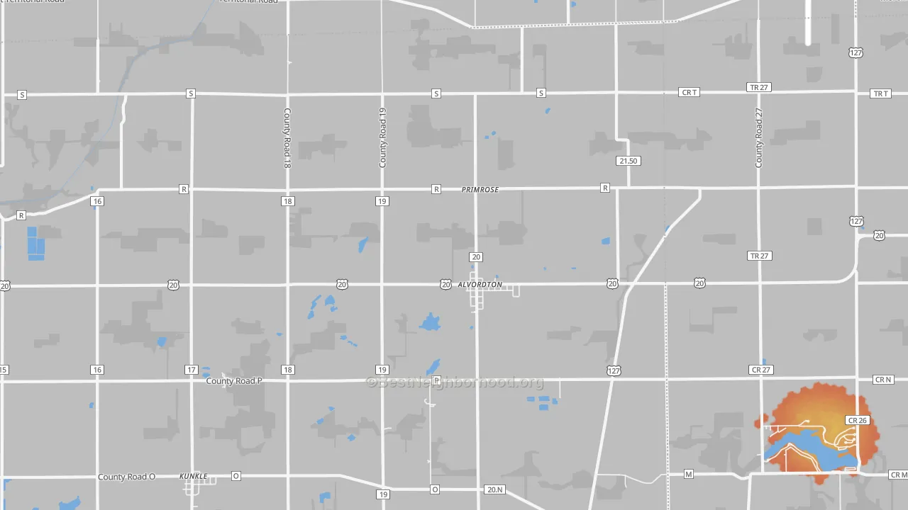 Bike Grade map of Alvordton, OH