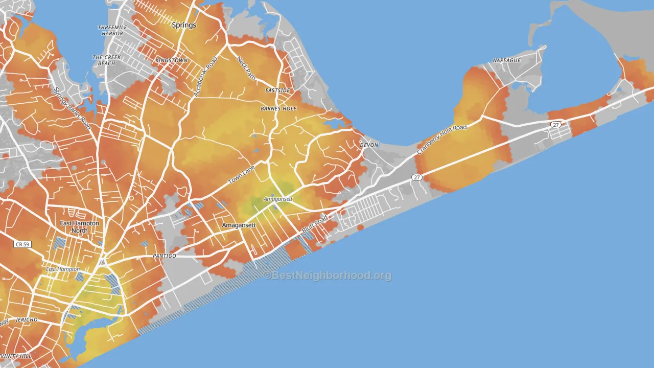 Bike Grade map of Amagansett, NY