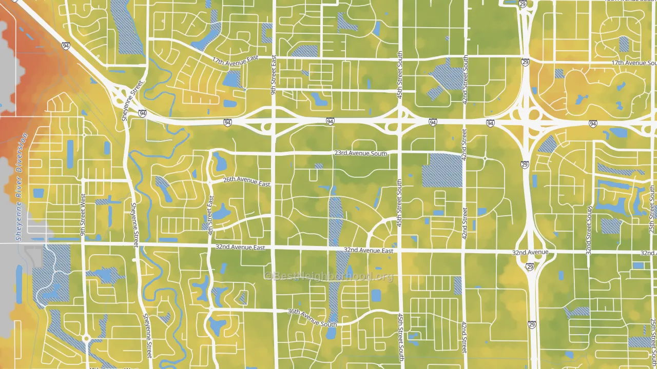 Bike Grade map of Amber Valley, Fargo, ND