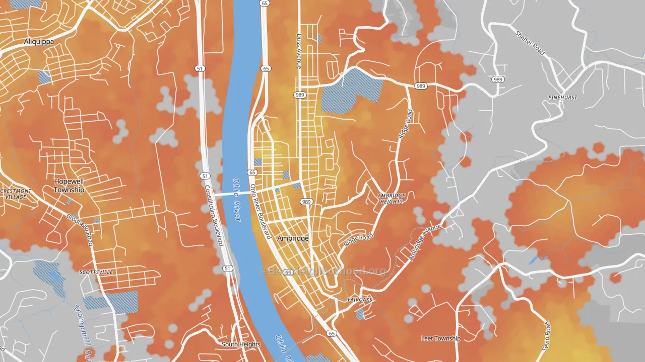 Bike Grade map of Ambridge, PA