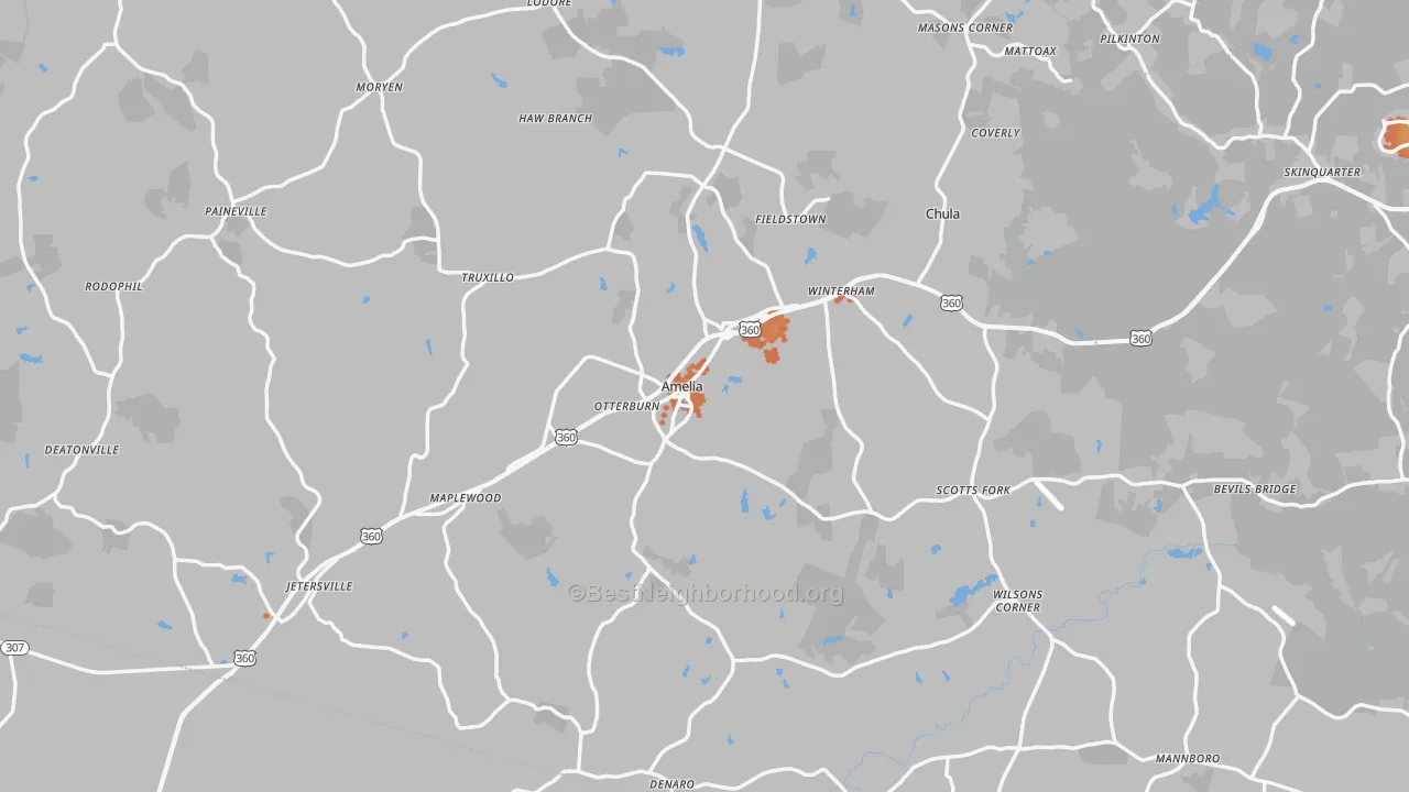 Bike Grade map of Amelia County, VA
