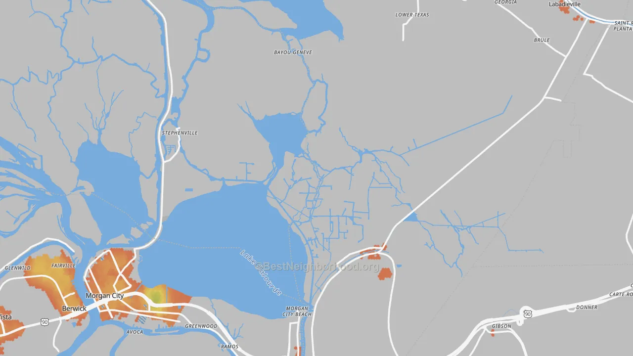 Bike Grade map of Amelia, LA