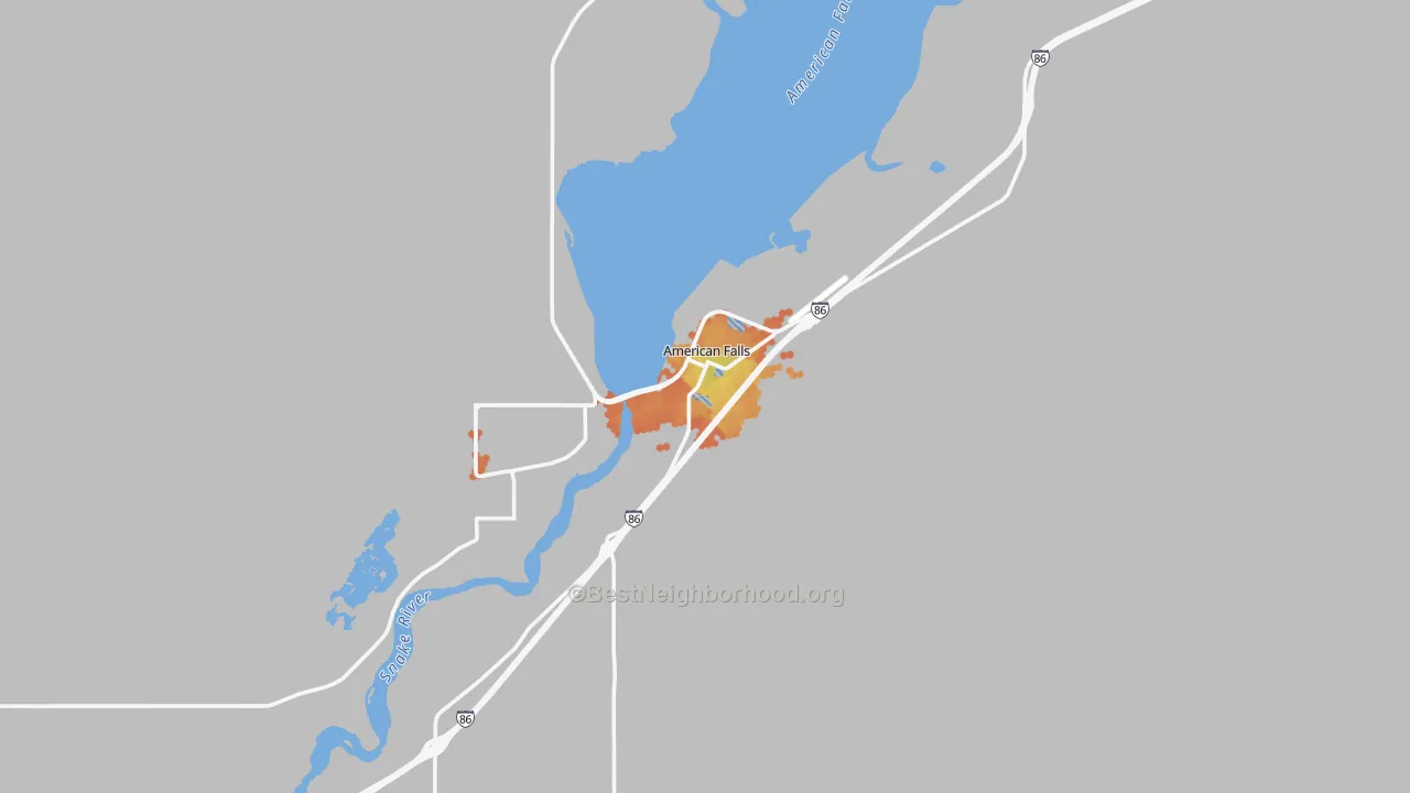Bike Grade map of American Falls, ID