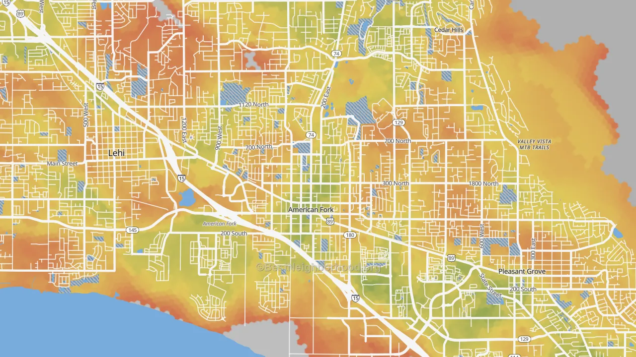 Bike Grade map of American Fork, UT