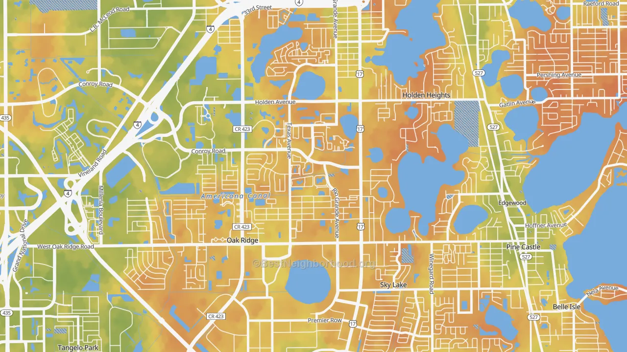 Bike Grade map of Americana, Oak Ridge, FL