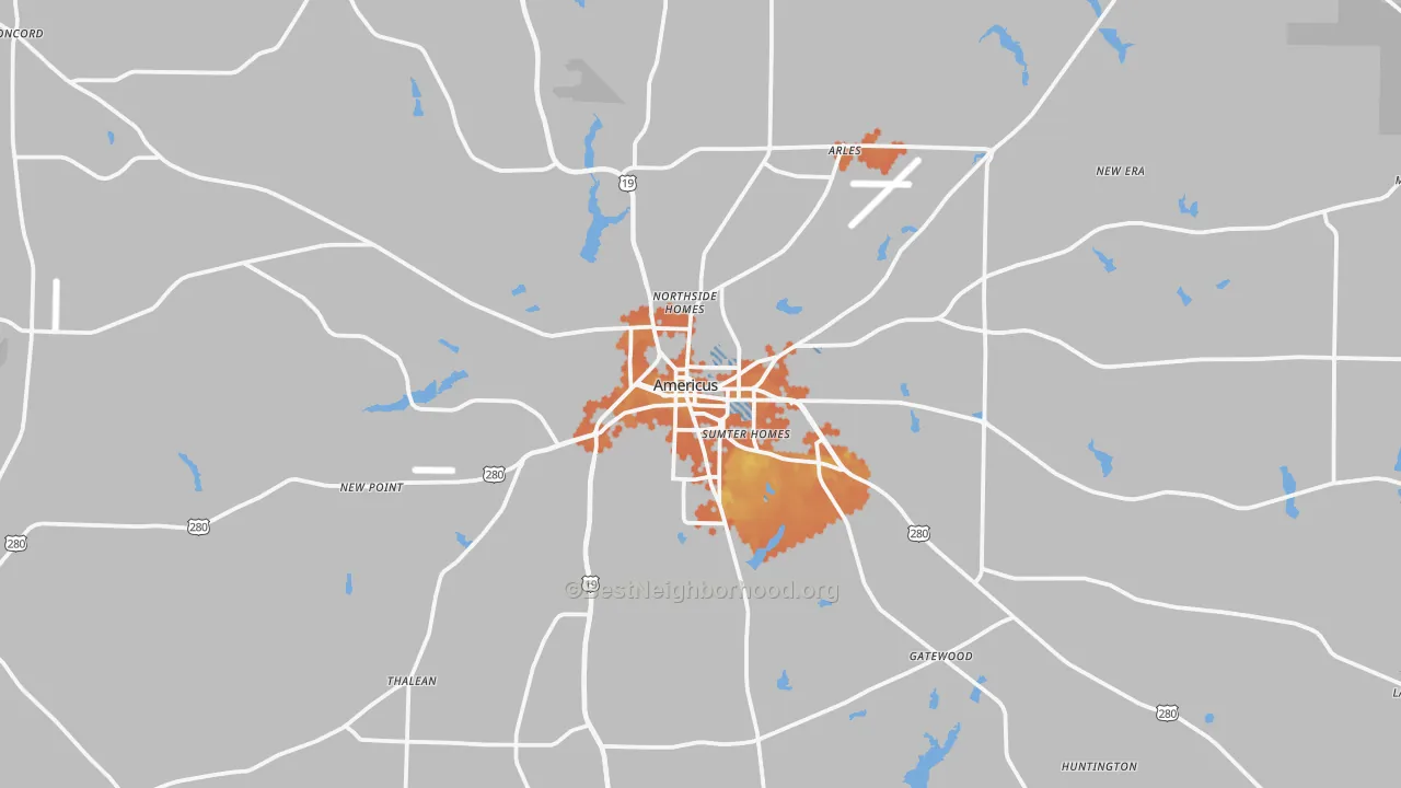 Bike Grade map of Americus, GA