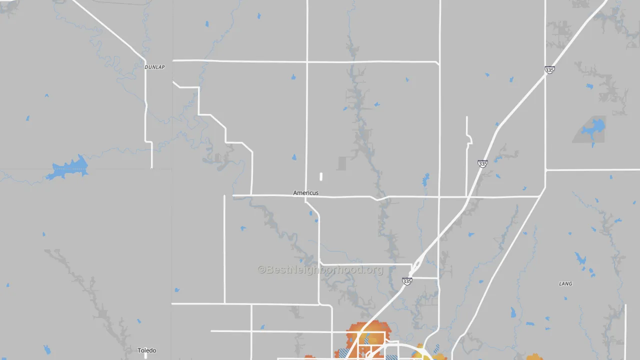 Bike Grade map of Americus, KS