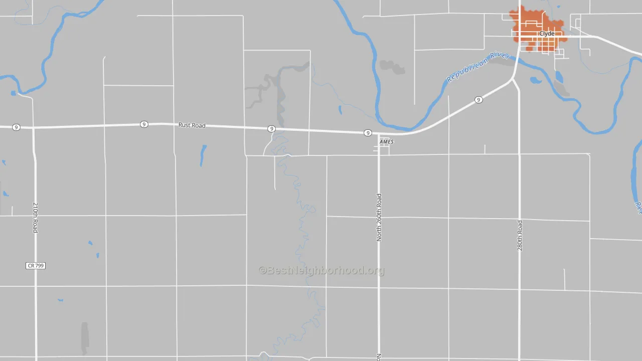 Bike Grade map of Ames, KS