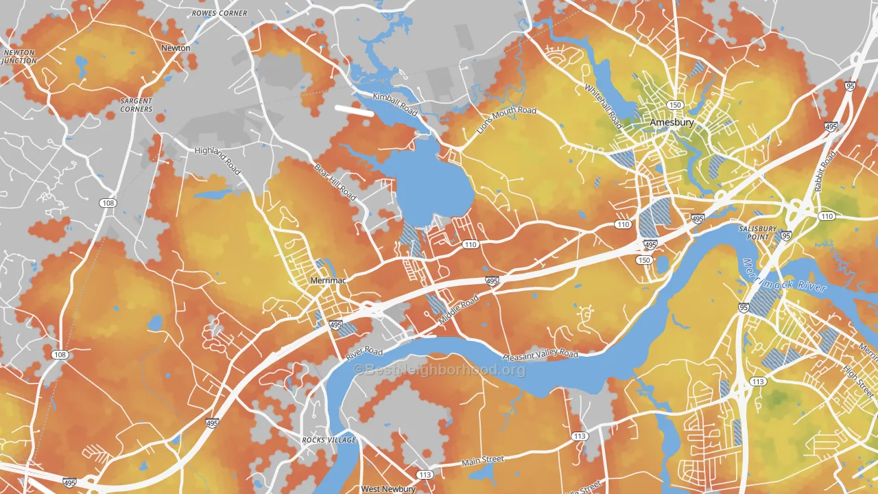 Bike Grade map of Amesbury, MA