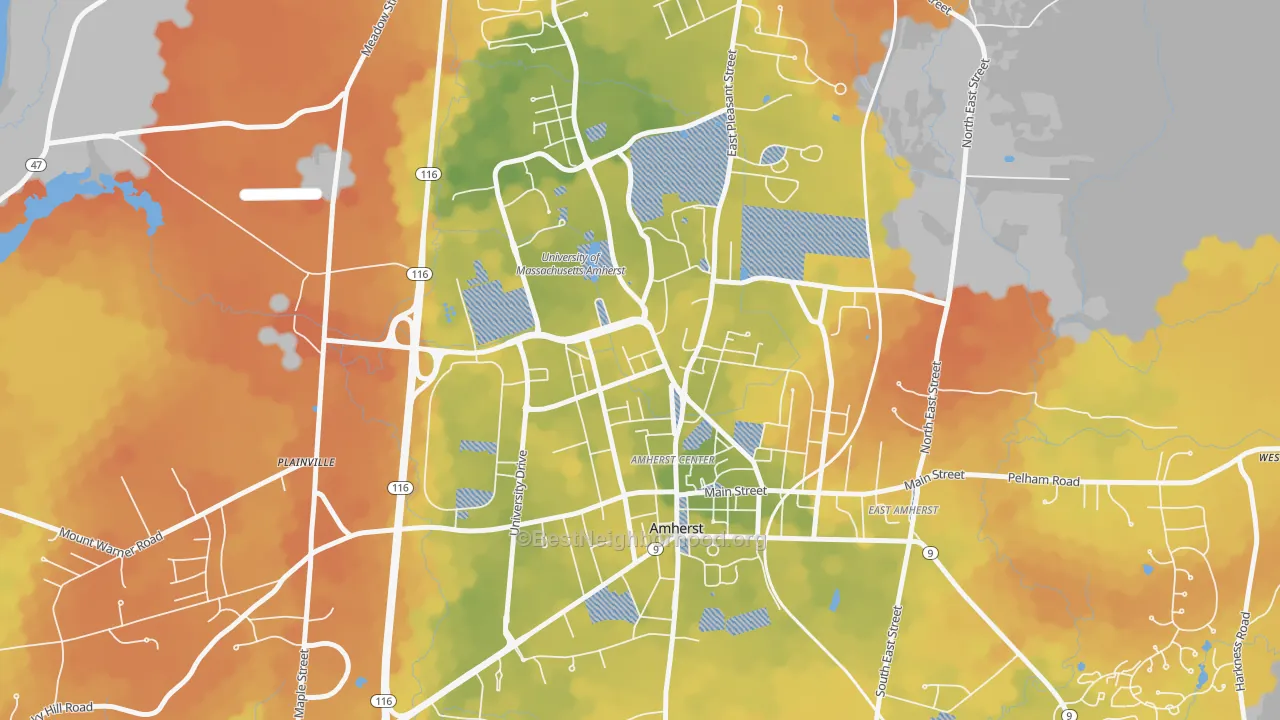 Bike Grade map of Amherst Center, MA