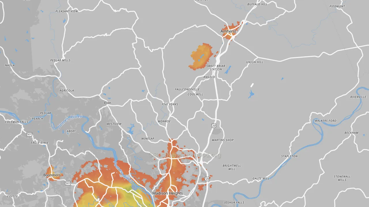 Bike Grade map of Amherst County, VA