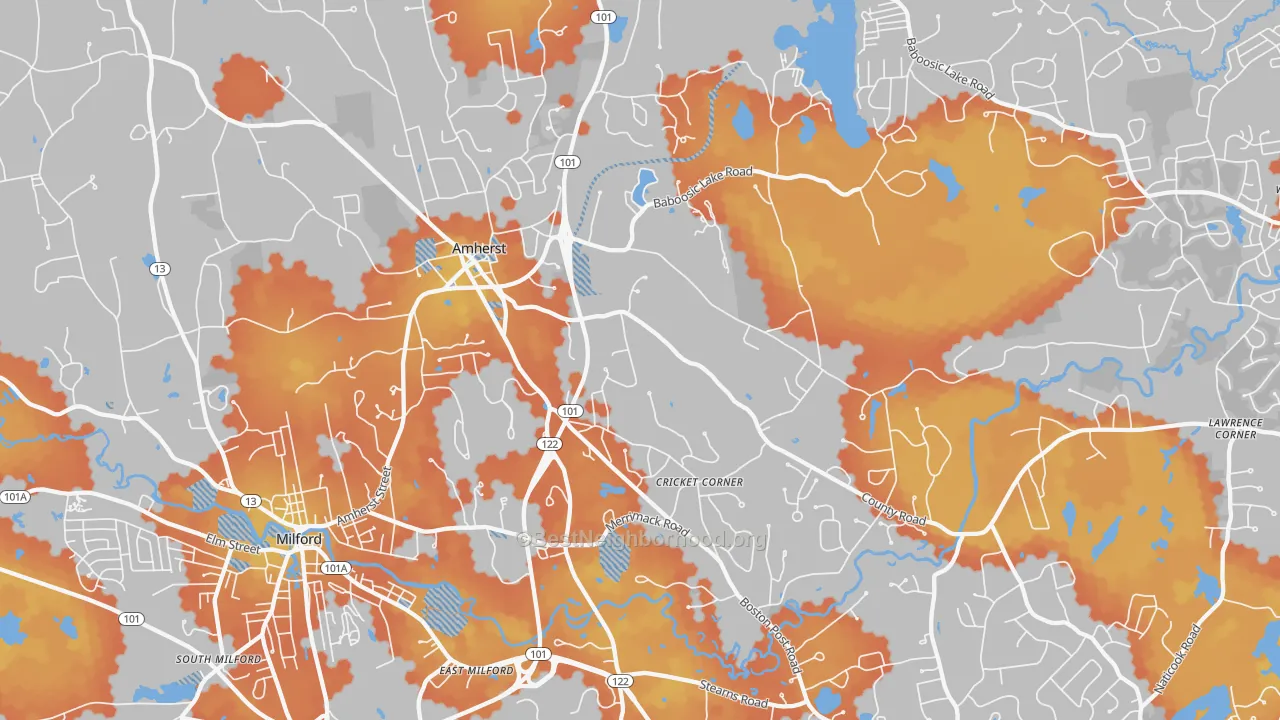 Bike Grade map of Amherst, NH